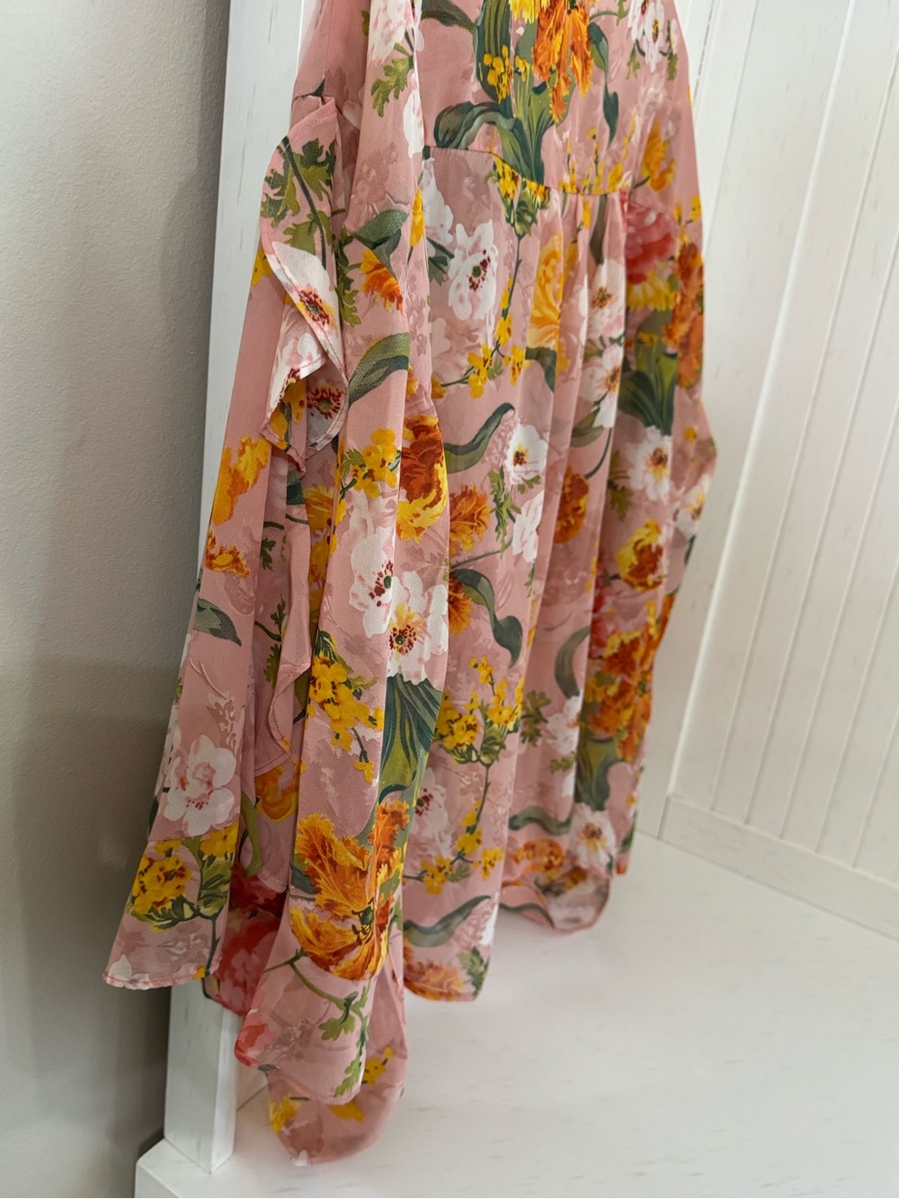 NWT, Umgee, Pink Floral Blouse, Ruffle Split Sleeves, Flowy, Romantic, Size XL - Picture 8 of 10